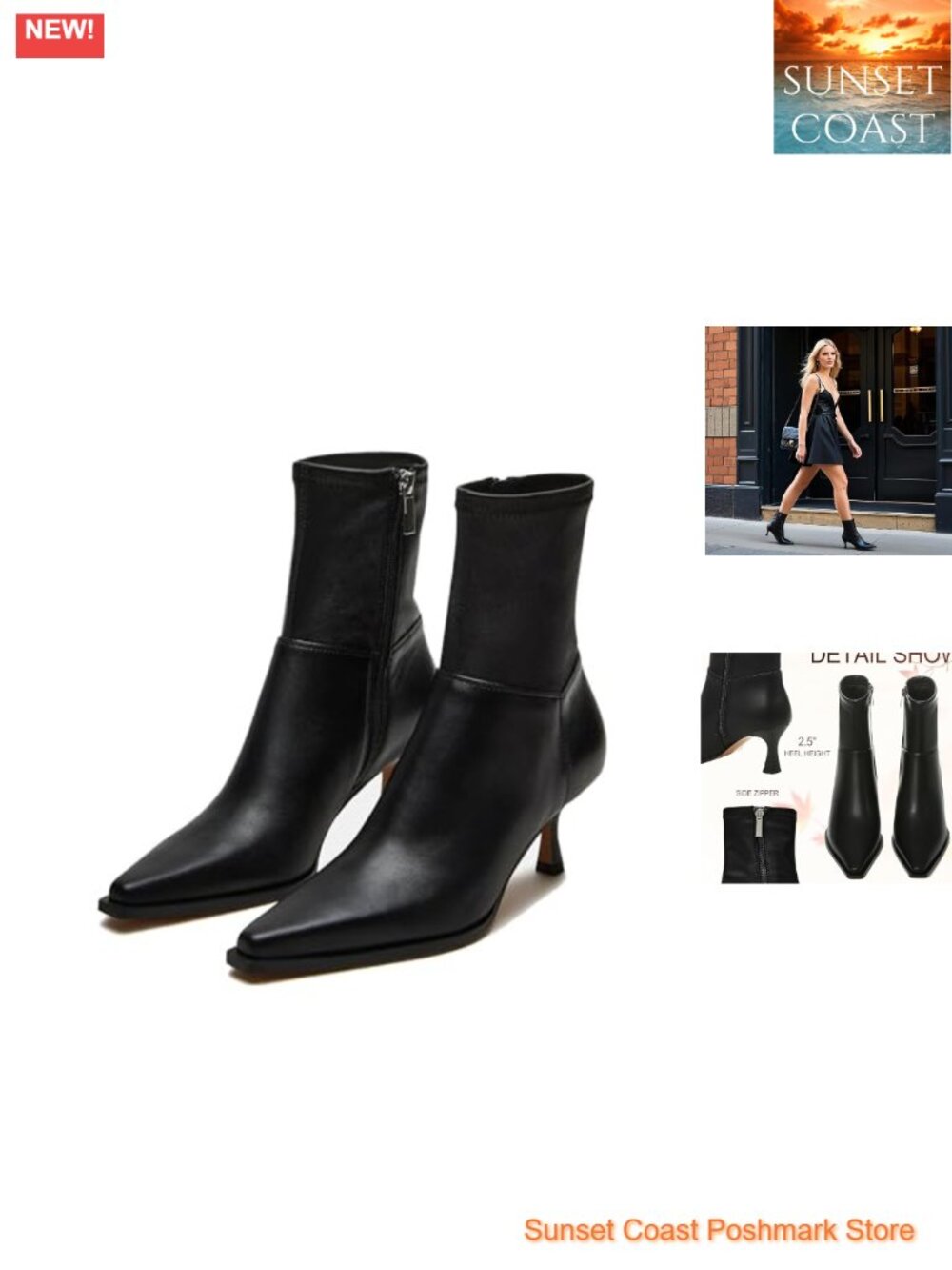 Women's Kitten Heel Ankle Boots Pointed Toe Side Zip Short Booties Fall